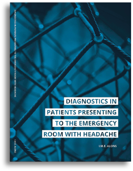 Cover (kleur) van proefschrift 'Diagnostics in patients presenting to the emergency room with headache'
